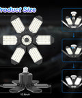 Eight Pack 220W Deformable LED Garage Lights For Workshop Ceiling With Screw In E26 E27 Base Size Diagram