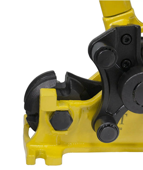 Close-up view of Steel Dragon 2-in-1 Portable Manual Rebar Cutter And Bender For 5/8 Inch #5 Rebar showing heavy-duty shear head.