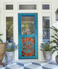 Blue Hand Carved Custom Built Door For Interior Or Exterior Use Antique Barn Style Sliding Or Hinged Door Front Or Pantry Door Sized 71x34 Inches Glass And Hardware Not Included