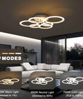 Dope Six Ring LED Modern Chandelier 6400 LM 31.5 Inch Flush Mount Ceiling Light in living room with dimmable modes shown