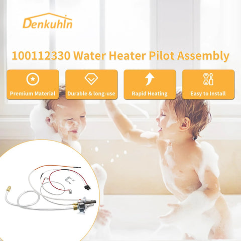 Denkuhin 100112330 Water Heater Pilot Assembly kit with thermopile and wiring for Whirlpool, A.O. Smith, Kenmore.