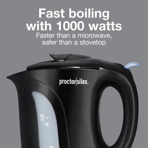 Electric Tea Kettle With Detachable Cord 1 Liter Water Boiler And Heater 1000 Watts For Rapid Boiling Auto Shutoff And Boil Dry Protection Black