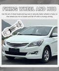 Premium 4 Set M12x1.5 Wheel Bolt And Lug Nut Upgrade Kit For Hyundai Tucson Azera Veloster Santa Fe Elantra Kia Replacement Studs That Fix Your Ride Smoothly Without Duds Or Glitches In The Drive Today. M12x1.5 steel wheel stud and lug nut kit on white sedan