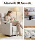 Woman nursing baby on 360 Degree Swivel Rocker Recliner Chair With Adjustable Armrests And Headrest, beige, in living room.