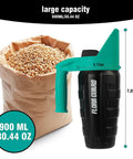 All Season Handy Seed Spreader For Lawn Care Pro Grade Adjustable Grass Seed And Fertilizer Spreader next to seed bag, 30 oz