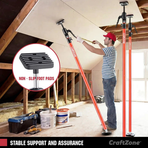 Heavy Duty Cabinet Jacks Support Poles, 4 Pack Telescopic Drywall Lift Assist Tools, adjustable struts in use for ceiling support.