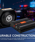 Beefy 12V Emergency Siren Speaker PA System Kit with Remote 200W 125-150dB shown near police car at night