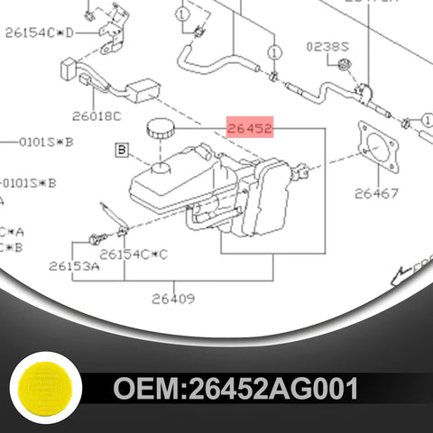 Schematic of Brake Fluid Reservoir Cap For Subaru Crosstrek Forester Impreza WRX STI Legacy Outback Master Cylinder Cap Replacement