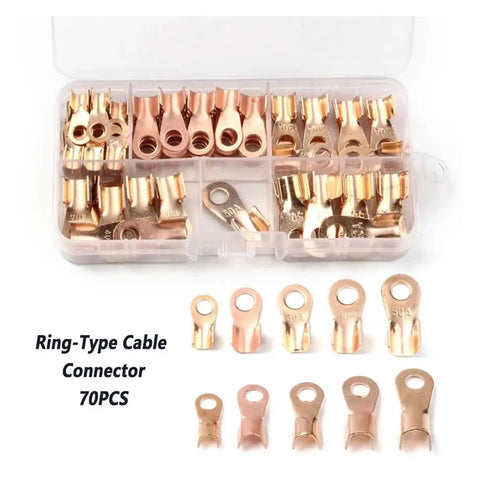 Dope Heavy Duty Open Ring Type Copper Cable Wire Terminal Lugs Kit With 70 Pieces Including Assorted 10 20 30 40 And 50 Amps Non Insulated Connectors For Serious Electric Wiring Jobs That Need Reliable Power Today, 70pcs kit