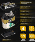 Waterproof 65Kg Beefy Torque Low Profile Brushless RC Steering Servo with features labeled, 1/8 and 1/10 scale vehicles.