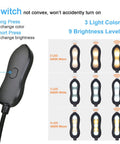 Switch on rechargeable Clip On Book Light for reading in bed with 3 color modes, showing brightness levels and color options