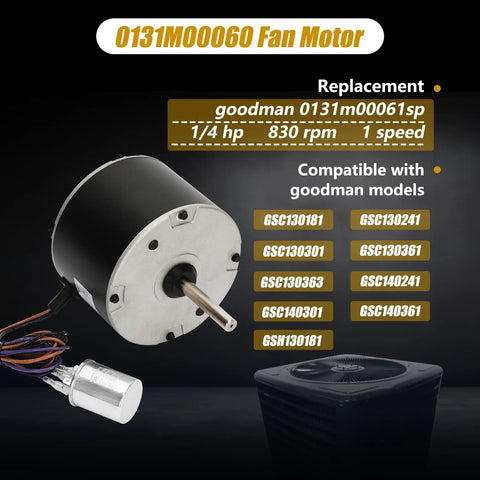 Condenser Fan Motor Replacement One Sixth Horsepower 208 to 230 V 1.5 Amp OEM Direct Fit for HVAC Systems model 0131M00060SP