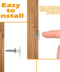 Installation of Plastic Self Tapping and Self Adhesive Screw Hole Covers on wood furniture showing finger pressing cover onto screw.