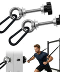 Badass Universal Gym Rack Anchor Bolts And Heavy Duty Adapters - Rock Solid Garage Rig Upgrade featuring close-up of bolts with black knobs.