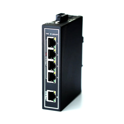 Unmanaged 5-Port PoE Industrial Ethernet Switch With 4 PoE Ports, 10/100Mbps, Plug-and-Play Auto MDI/MDI-X, front view