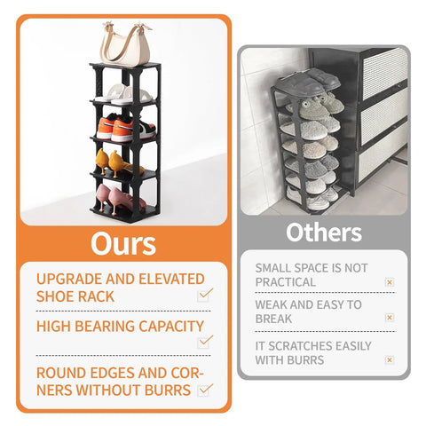 Comparison of 5 Tier Vertical Shoe Rack Slim Free Standing Organizer For Entryways And Small Closets Stackable Shoe Shelf Stable Black Fits Up To US Size 15 Footwear