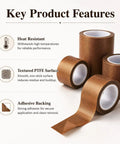 Heavy Duty PTFE Fiberglass Adhesive Tape For Heat Sealers, 10M Long Roll, showcasing textured surface and adhesive backing.