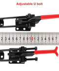 Four Pack Heavy Duty Toggle Clamps With 700 Pound Capacity GH431 Adjustable U Bolt Self Locking Quick Release in black with ruler