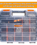RC Gear Organizer Box With Adjustable Compartments And Removable Dividers, shown with nuts and bolts inside transparent plastic case