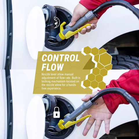 Long Distance Fuel Transfer Pump With 10 Foot Reach, Pumps Up To 2.9 Gallons Per Minute, AC DC Plug In Power, Water Flow Head, Suction Filter, DC Cable Clips For Car Or Marine Battery, Handy Flow Control Nozzle For Quick Easy Fuel Transfers on vehicle fill port