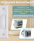 Lighted Doorbell Button White LED Go-To Replacement For Low Voltage Wired Doorbell Chimes And Transformers Universal Compatibility For Chimes, Ring Boxes, Push Buttons, Garage Doors And Home Entry Bells No-Fuss Install, white plastic wall plate with screws