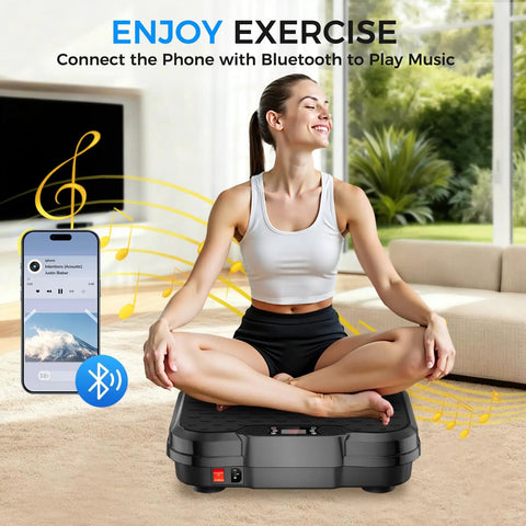 Woman using Vibration Plate For Full Body Fat Burning And Lymphatic Drainage With A 200W Motor 12mm Amplitude Adjustable Speeds.