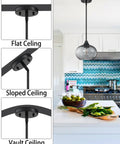 2 Pack 7.7 Inch Black Brownish Grey Seeded Glass Pendant Lights For Kitchen Island And Dining Area Over Sink, with ceiling mount options