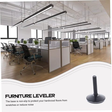 Premium Set Of Four Furniture Levelers Featuring Swivel Foot Screws for quick height adjustment in modern office setting.
