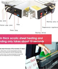 Rock Solid Electric Plastic Hot Bender And Acrylic Bending Press With Adjustable Heat Settings and Fast Chill Water Cooling For Perfect PVC Angles and Knockout Storefront Displays controls and features