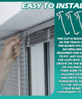 No Sweat 3 Inch Valance Clips For Horizontal Window Blinds, 12 Pack Plastic Mounting Retainers installed on window.
