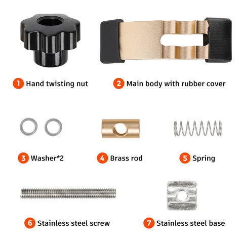 4 Piece Mini Hold Down Clamp Kit For CNC Routers Ideal For Woodworking And Metalworking Compatible With 3018 Series Machines Like 3018 Pro Max And 3018 Pro Ultra Compact 65mm Long 20mm Wide 62mm High Clamps That Grip Materials Up To 1.77 Inches, parts view