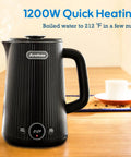 1.7L Large Electric Kettle With Temperature Control, 7 Cup Capacity For Coffee And Tea, 1200W Fast Boil, Black, on table