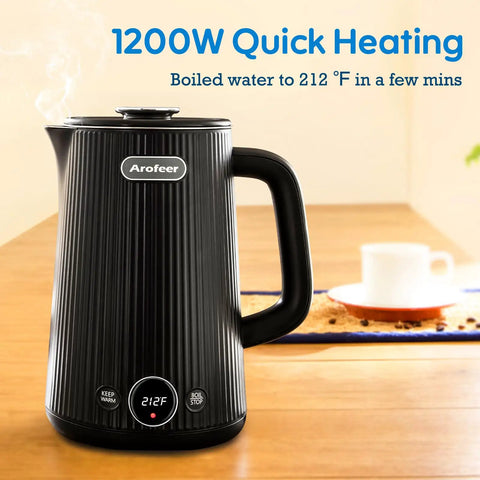 1.7L Large Electric Kettle With Temperature Control, 7 Cup Capacity For Coffee And Tea, 1200W Fast Boil, Black, on table