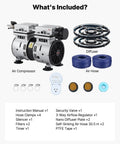 5.2 CFM Pond Aeration Kit For 1-3 Acre Lakes With Three Quarter HP Compressor, Two Diffusers And 100 Ft Weighted Tubing components