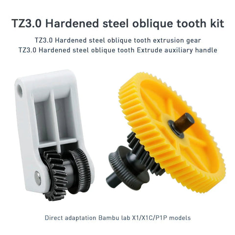 TZ3.0 hardened steel extrusion gear with handle, compatible with Bambu Lab X1/X1C/P1P printers.