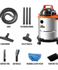 Powerful 900W 3 Peak HP Stainless Steel Wet Dry Vacuum with 4 Gallon Tank and accessories for versatile use