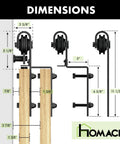 Dimensions of Black Rustic Single Track Bypass Sliding Barn Door Hardware Kit For Two Doors 48 Inch Wide By 84 Inch High 8 Foot Flat Track With Classic Roller And Heavy Duty Carbon Steel Build For Interior Use Only