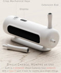 Cylindrical Sea Ghost Desktop Water Bottle Dispenser with USB Type C Charging, emphasizing its mechanical keys and extension rod.