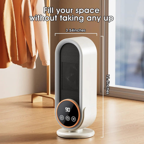 Portable Indoor Space Heater With 1200W PTC Ceramic Rapid Heating, Adjustable Thermostat, displayed on wooden floor