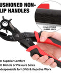 Heavy Duty Leather Hole Punch Set With Rotary Puncher Multi Size Belt Hole Maker Kit with cushioned grips shown in hand