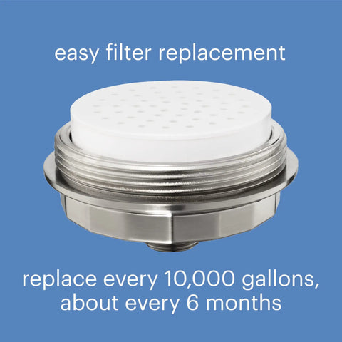 VivaSpring Compact Shower Filter In Brushed Nickel With High Output 100 Percent Pure KDF Filtration And FF 30 Cartridge Close-Up