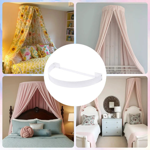 Badass Metal Bed Canopy Frame Kit For Bedroom Fitting Twin To King Sizes Featuring Rod Pocket Curtains Compatibility Hella Simple Diy Setup With Complete Hardware For Major Room Glow Ups in pink and floral designs.