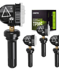 433MHz TPMS Sensor Four Pack For Chevy GMC Buick Cadillac - Easy Install Tire Pressure Monitor Replacement Kit, Plug-And-Play, Reliable Readings, Fits Chevy Blazer And More GM SUVs.; four black TPMS sensors and retail box