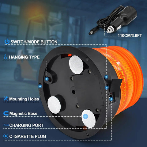 Magnetic Wireless Beacon Light With Rechargeable Battery, Emergency Strobe For Trucks And Vehicles, 12-24V Cigarette Lighter Plug