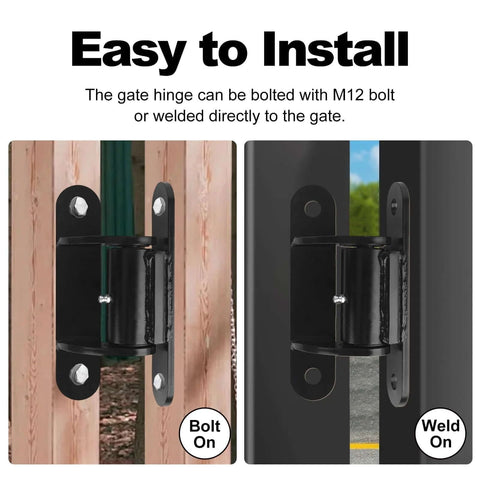 Joytrace 7in heavy-duty carbon steel gate hinges, 1100lb, ball bearing, 2-piece bolt-on/weld-on set for drive gates.