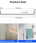 Knockout Finish Single Sided Shower Door Handle In Brushed Nickel, 24 inch for easy grip and towel hanging, dimensions illustrated.