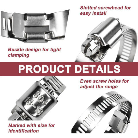 Top Rated 152 Piece Hose Clamps Kit Featuring Flexible 304 Stainless Steel Worm Gear Clamps In Size Range From One Quarter To Two And A Half Inch Perfect For Car Repairs Fuel Lines Radiators Plumbing Jobs And Garden Water Pipe Fixes That Need Serious Grit. Product details of 304 stainless worm gear hose clamp with slotted screwhead and marked size