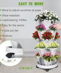 Vertical Strawberry Planter With 5 Tier Stackable Tower displaying flowers on wheels for easy movement and space saving
