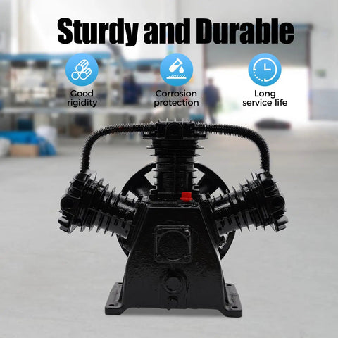 Heavy Duty 4 To 5 Horsepower Replacement Air Compressor Pump Head. Features A Rock Solid 3 Cylinder Cast Iron And Aluminum Build For Superior Durability And Long Lasting Performance. Perfect Upgrade For Light Industry Textile Machinery And Food