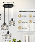 Three Light Adjustable Pendant Light Fixture With Long Cord, Super Easy Custom Height Setup For Kitchen And Dining Room showing matte black metal design and adjustable height.